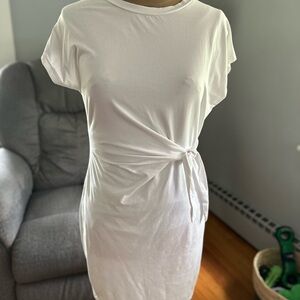 White Tie-Front T-Shirt Dress Large